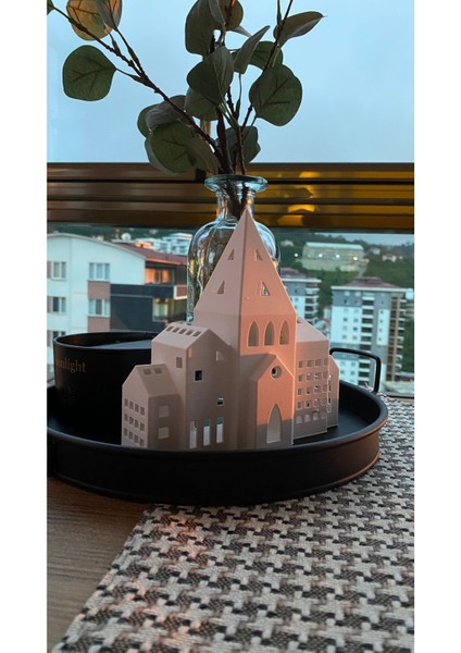 Luxury Dekoratif Ev Tealight Mumluk Modern Kış Evi Konsol Süsü Dekoratif Obje Camları Açık Geniş Ev 1 Adet