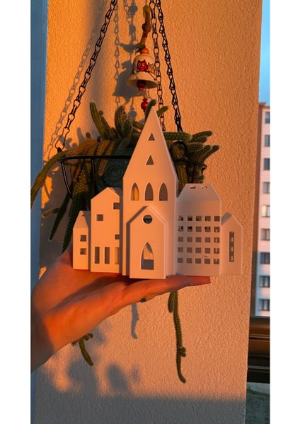 Luxury Dekoratif Ev Tealight Mumluk Modern Kış Evi Konsol Süsü Dekoratif Obje Camları Açık Geniş Ev 1 Adet