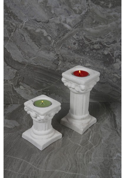 Luxury Dekoratif Antik Roma Sütun Şeklinde Beton Tealight Mumluk Set 2 Parça 1 Adet