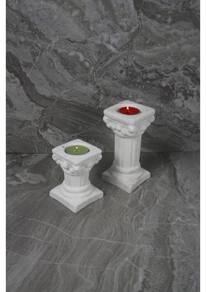 Luxury Dekoratif Antik Roma Sütun Şeklinde Beton Tealight Mumluk Set 2 Parça 1 Adet modelleri