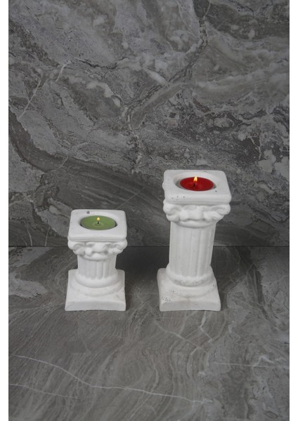 Luxury Dekoratif Antik Roma Sütun Şeklinde Beton Tealight Mumluk Set 2 Parça 1 Adet fırsatları