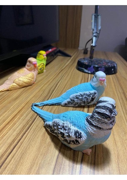 Luxury Dekoratif 2'li Kuş | Biblo Süs | Kuş Hediyelik Süs Eşyası | 2li Muhabbet Kuşu Biblo Polyester | Mavi 1 Adet