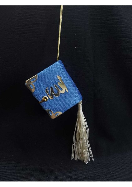 Luxury Allah Yazılı Mavi Renkli Kadife Mini Kuran-I Kerim Sallantılı Püsküllü Araç Dikiz Aynası Süsü 1 Adet
