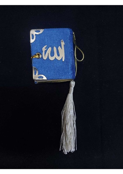 Luxury Allah Yazılı Mavi Renkli Kadife Mini Kuran-I Kerim Sallantılı Püsküllü Araç Dikiz Aynası Süsü 1 Adet