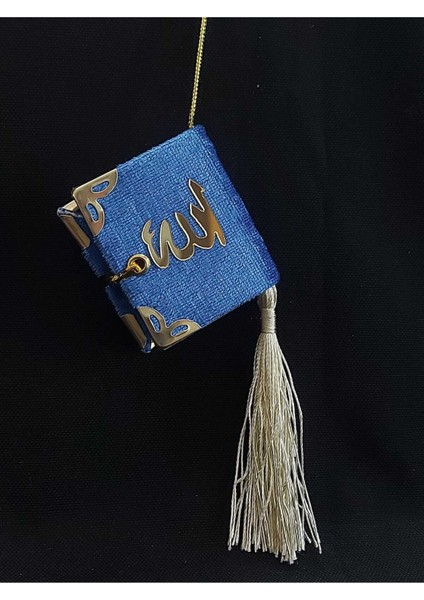 Luxury Allah Yazılı Mavi Renkli Kadife Mini Kuran-I Kerim Sallantılı Püsküllü Araç Dikiz Aynası Süsü 1 Adet