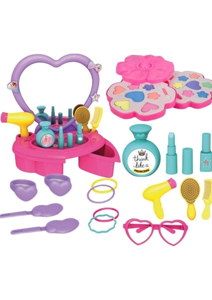 Luxury Aksesuarlı Masa Üstü Barbie Güzellik Masası Sürülebilir 2 Katlı Makyaj Oyunu Kız Oyuncak Seti 1 Adet