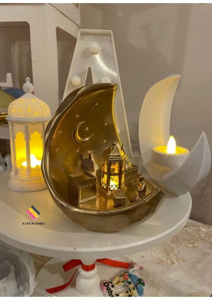 Luxury Ramazan Kabe Namaz Temalı Ay Şehri - Rahleli LED Işıklı Fanos | Şık Modern Dekor Bayram Süsü 15CM 1 Adet fiyatları