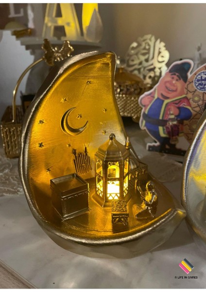 Luxury Ramazan Kabe Namaz Temalı Ay Şehri - Rahleli LED Işıklı Fanos | Şık Modern Dekor Bayram Süsü 15CM 1 Adet fırsatları