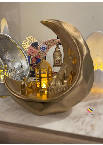 Luxury Ramazan Kabe Namaz Temalı Ay Şehri - Rahleli LED Işıklı Fanos | Şık Modern Dekor Bayram Süsü 15CM 1 Adet indirimleri