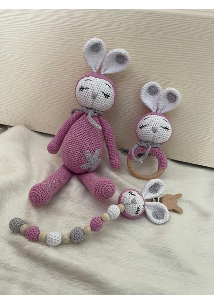 Luxury Örgü Amigurumi Tavşan Yenidoğan Seti 1 Adet