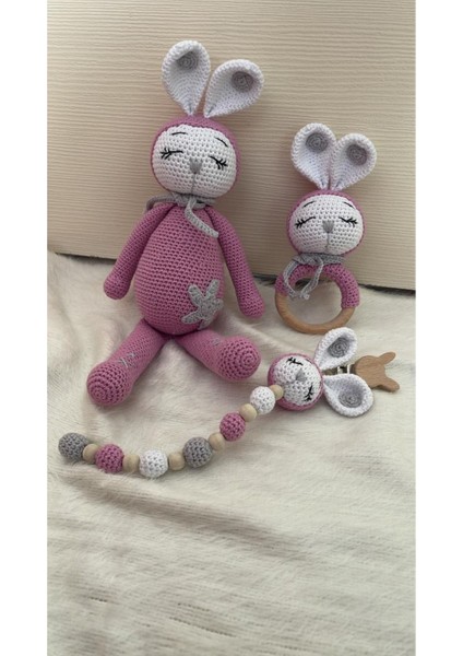 Luxury Örgü Amigurumi Tavşan Yenidoğan Seti 1 Adet modelleri