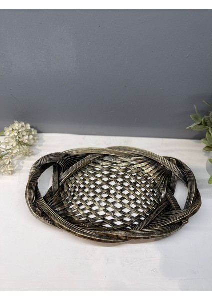 Luxury Dekoratif Polyester Tekli Hasır Sunumluk Tepsi Gold Siyah Eskitme 1 Adet fırsatları