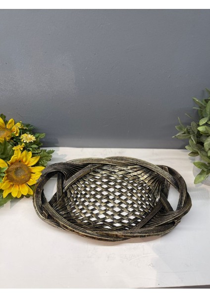 Luxury Dekoratif Polyester Tekli Hasır Sunumluk Tepsi Gold Siyah Eskitme 1 Adet indirimleri