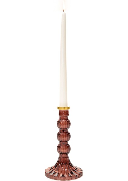 Luxury 20 cm Kahverengi Cam Kristal Şamdan Mumluk ve Mum Seti 1 Adet