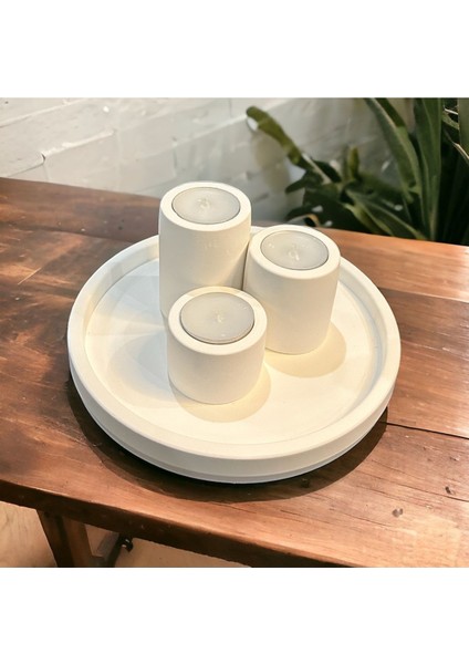 Luxury Beton Tepsili 3lü Beton Mumluk Seti ( 3 Adet Tealight Dahildir) 1 Adet modelleri