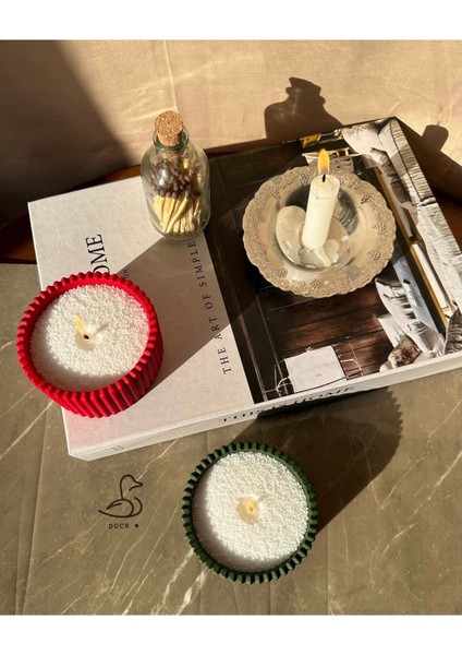 Luxury Yılbaşı Konsept 2’li Çizgili Dekor Inci Tozlu Mum Set 1 Adet modelleri