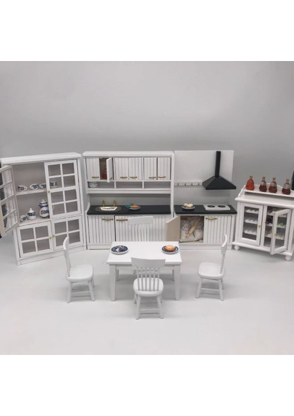 Luxury Minyatür Mobilya Ahşap Yemek Masası Takımı 1 Masa4 Sandalye Bebek Evi Çocuk Oyuncakları 1 Adet
