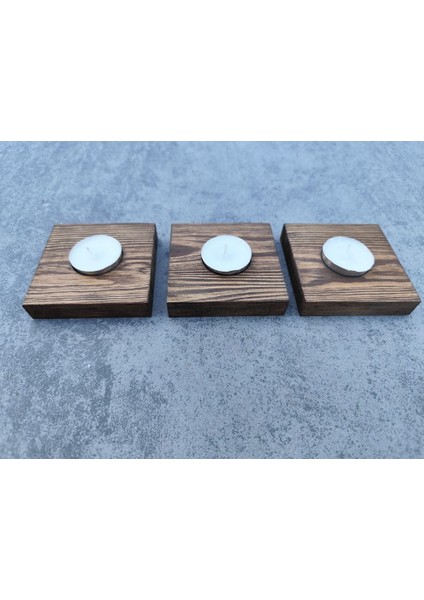 Luxury Üçlü Tealight Mumluk Masif Ahşap 1 Adet modelleri
