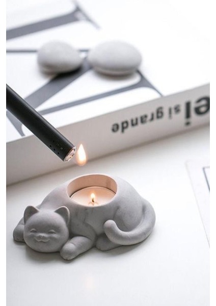 Luxury Beton Kedi Mumluk Obje Dekor 1 Adet