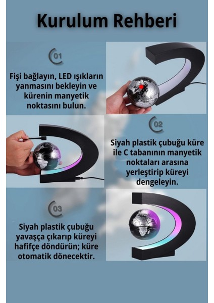 Luxury Dekoratif Manyetik Sihirli Dünya Küresi Havada Duran Sihirli Dünya Haritası 1 Adet