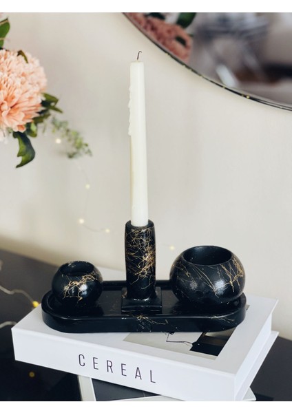 Luxury Majeste Home Beton Tepsili Saksı Mumluk ve Şamdan Set Dekoratif - Mum, Dekorasyonn 1 Adet