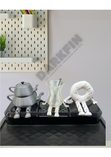 Luxury Sevimli Çay- Kahve Köşesi 3’lü Biblo Seti - Çaydanlık - Çay Bardağı -Donut - Dekoratif Obje 1 Adet