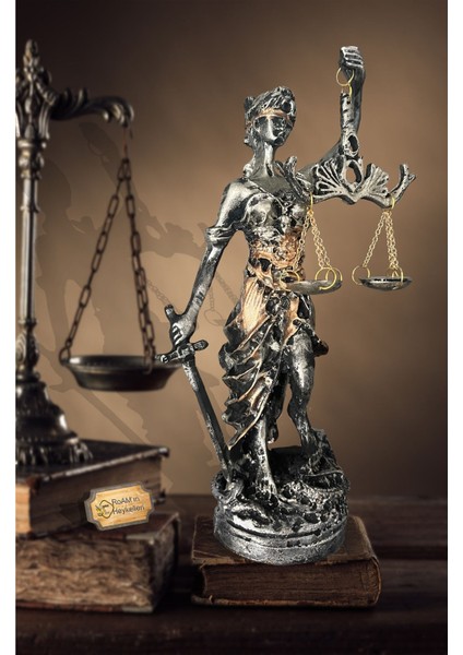 Luxury Heykel Biblo Adalet Terazisi Themis 20 Cm. Antik Gümüş & Antik Gold 1 Adet