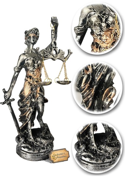 Luxury Heykel Biblo Adalet Terazisi Themis 20 Cm. Antik Gümüş & Antik Gold 1 Adet