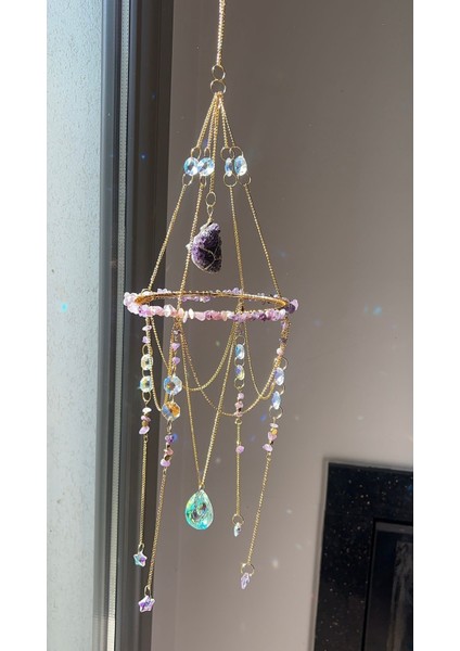 Luxury Ametist Sun Catcher 4 - Güneş Tutucu, Güneş Yakalayıcı, Doğal Ametist Taşlı, El Yapımı 1 Adet