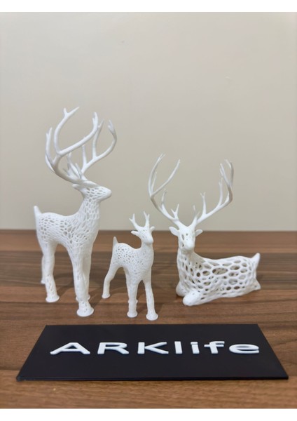 Luxury Minimalist 3'lü Geometrik Geyik Ev & Ofis Şık Dekoratif Raf Süs ve Hediyelik Biblo Aile Seti 1 Adet
