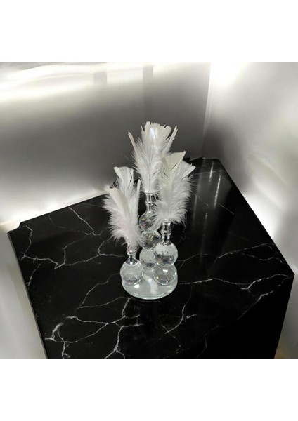 Luxury 3 Lü Beyaz Yuvarlak Standlı Tüylü Gümüş Top Dekoratif Biblo Süs Gümüş Detaylı 1 Adet fiyatları