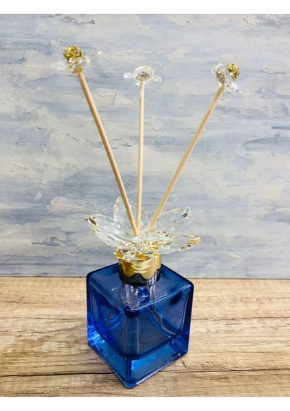 Luxury Kristal Taşlı ve Altın Detaylı Koku Şisesi Çubuklu Aksesuar Şisesi Mavi Gold 1 Adet