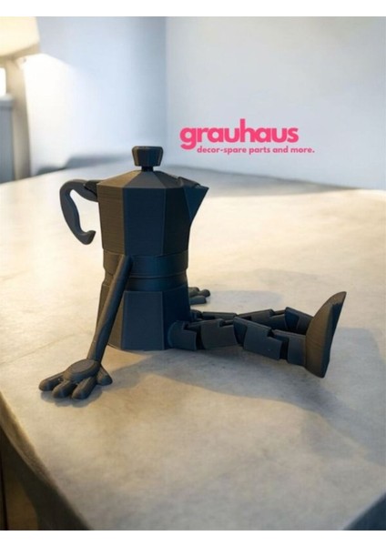 Luxury Kahve Köşesi Sevimli Biblo Seti 4'lü Set Kahve Çekirdeği Bej Kahve Kupası Moka Pot, Bej Termos 1 Adet