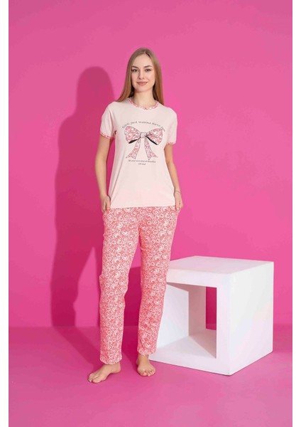 Tarp Pembe Fiyonk Baskılı Anne Pijama Takımı 2974-P