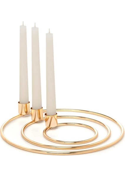 Luxury 3 Lü Ince Yassı Halka Şamdan Mumluk Dekoratif Mumluk Paslanmaz Gold Ev Dekorasyon 1 Adet modelleri