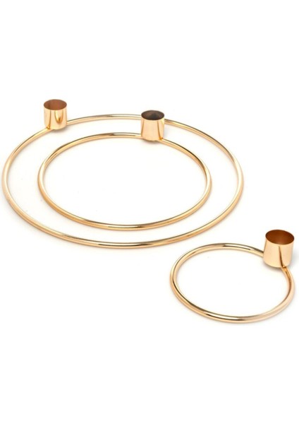 Luxury 3 Lü Ince Yassı Halka Şamdan Mumluk Dekoratif Mumluk Paslanmaz Gold Ev Dekorasyon 1 Adet fırsatları