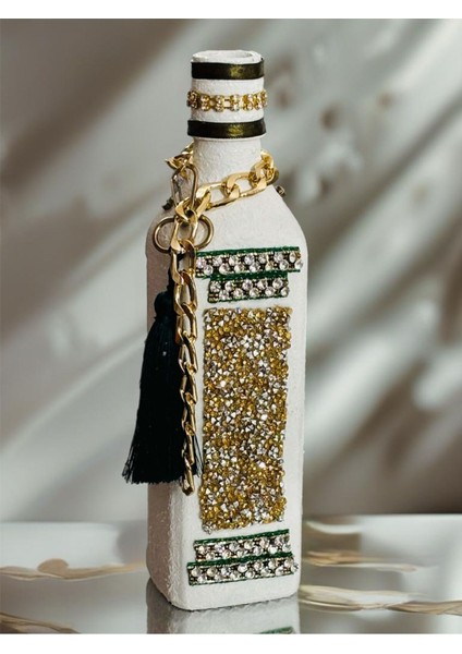Luxury Glitter Püsküllü Handmade Şişe Şamdan 1 Adet