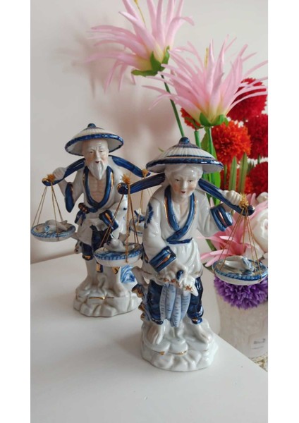 Luxury Vintage Porselen Yaşlı Balıkçı Biblo Seti & 27 cm 1 Adet