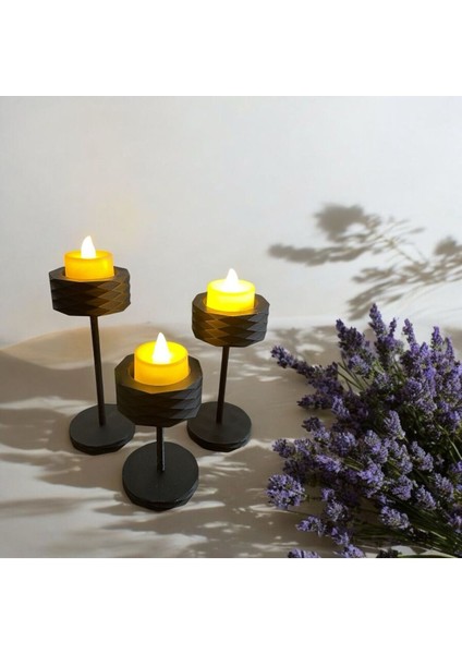 Luxury 3 Lü Şamdan Set Mum LED Birlikte 1 Adet