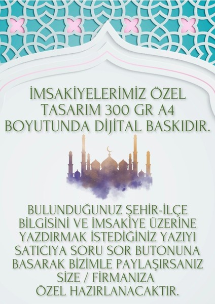Luxury Ramazan Imsakiyesi Modern Kişiye Özel Tasarımlı Dijital Baskı 1 Adet A4 300 gr Model 27 1 Adet