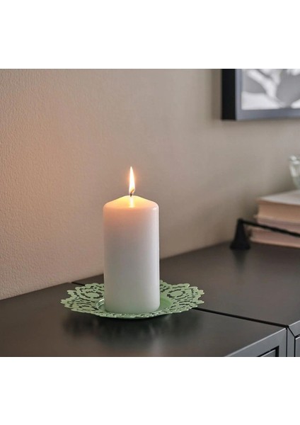 Luxury Blok Mum Tabağı Çap 18 cm Ikea Şekilli Metal Mumluk Çelik Mum Altlığı Açık Yeşil 1 Adet