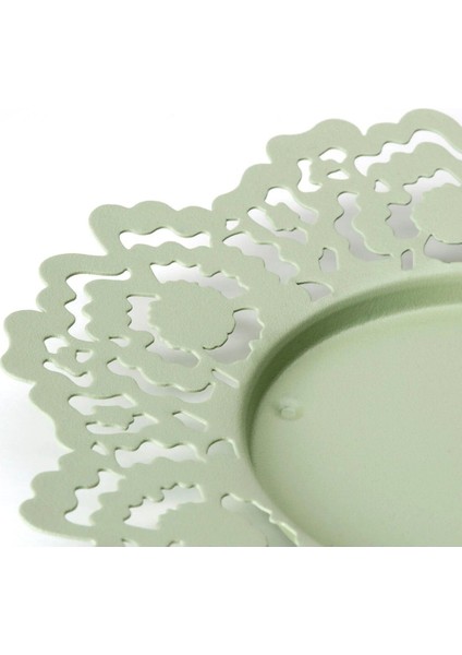 Luxury Blok Mum Tabağı Çap 18 cm Ikea Şekilli Metal Mumluk Çelik Mum Altlığı Açık Yeşil 1 Adet