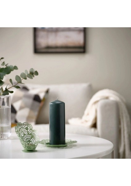 Luxury Blok Mum Tabağı Çap 18 cm Ikea Şekilli Metal Mumluk Çelik Mum Altlığı Açık Yeşil 1 Adet