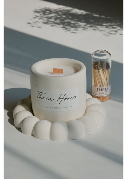 Luxury No 2 Set Beton Saksılı Soya Mum- Çiçek Tabak ve Kibrit Seti 1 Adet