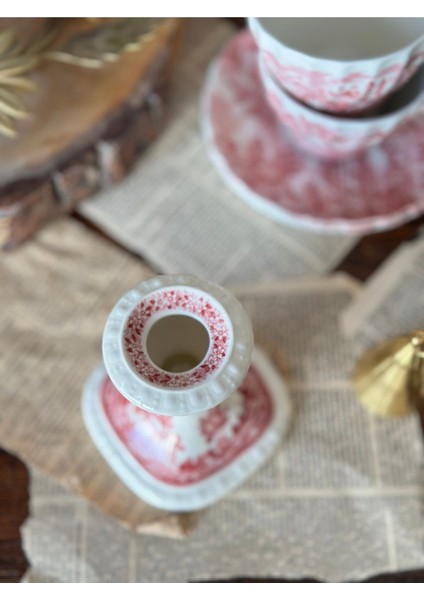 Luxury Villeroy Boch Rusticana Damgalı Kırmızı Porselen Antika Şamdan Mumluk 1 Adet modelleri