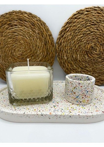 Luxury Kristal Kare Cam Özel Esanslı Soya Wax Detaylı Terrazzo Beton Tabaklı Set 1 Adet fiyatları