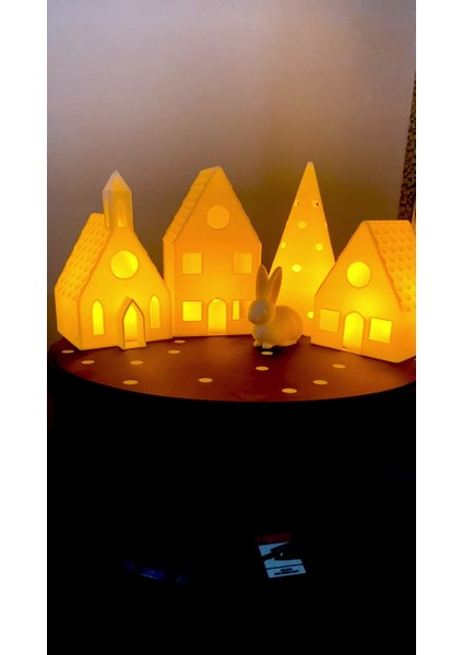 Luxury Kış Evleri Seti 5 Parça Dekoratif Hediyelik Beyaz Evler Tealight Mum ( 1 Adet Mum ) 1 Adet fiyatları