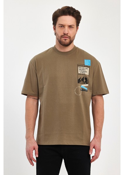 Erkek Bisiklet Yaka Baskılı T-Shirt 7023
