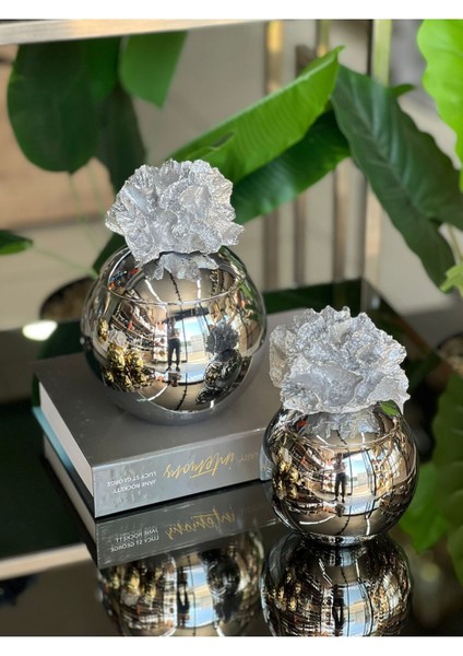 Luxury Dekoratif 2 Li Mercan Kutu Gümüş & Gümüş 1 Adet