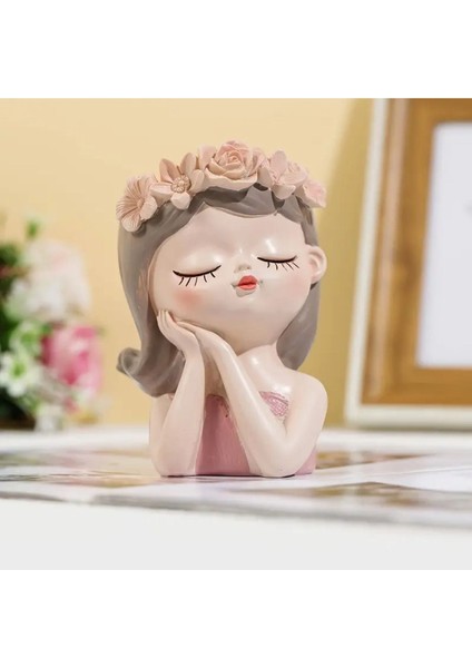 Luxury Tekli Uyuyan Sevimli Kız Dekor Hediyelik Vazo 1 Adet